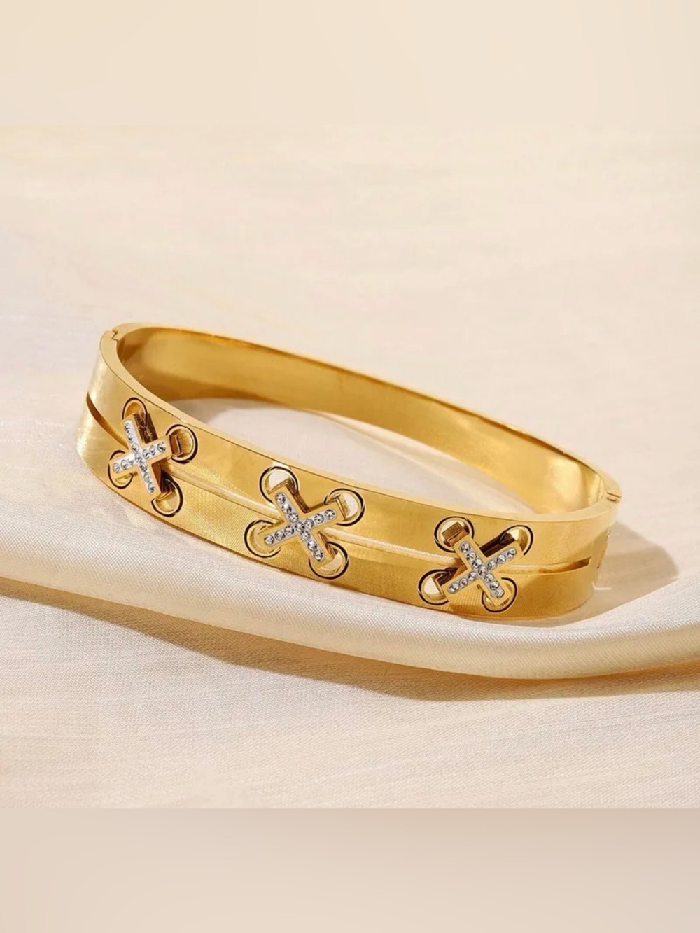 18K Gold Diamond Accent X Criss Cross Inspired Bangle Bracelet No Tarnish/ Fade